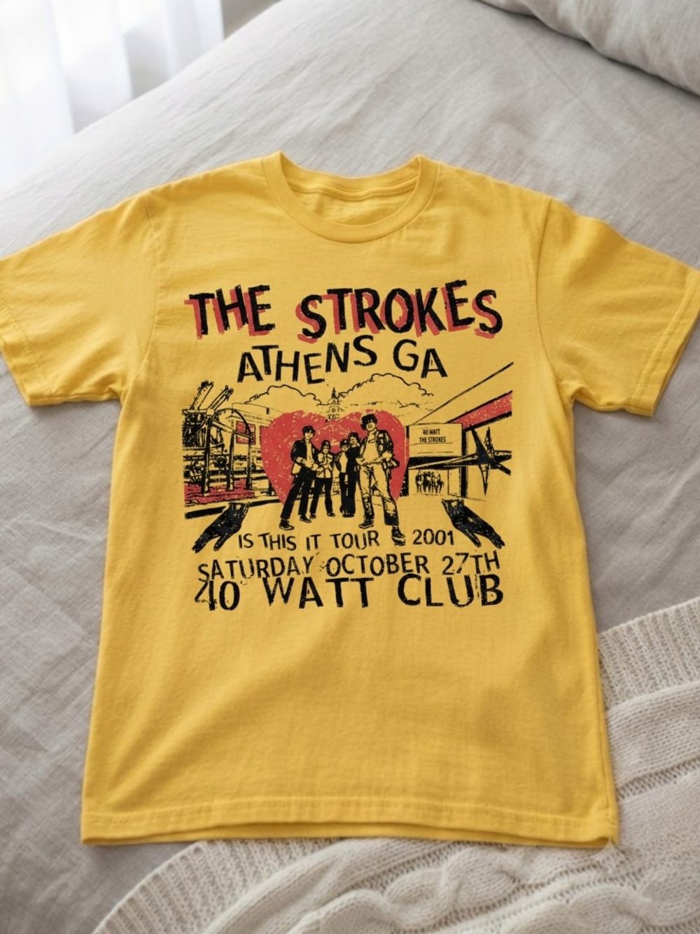 Gildan Yellow The Strokes Athens GA Graphic Tee, Music band shirt